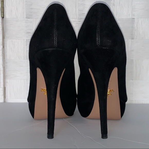 Prada Black Suede Leather Open Toe Calzature Donna Camoscio Basic Platforms 37.5 - Picture 5 of 10